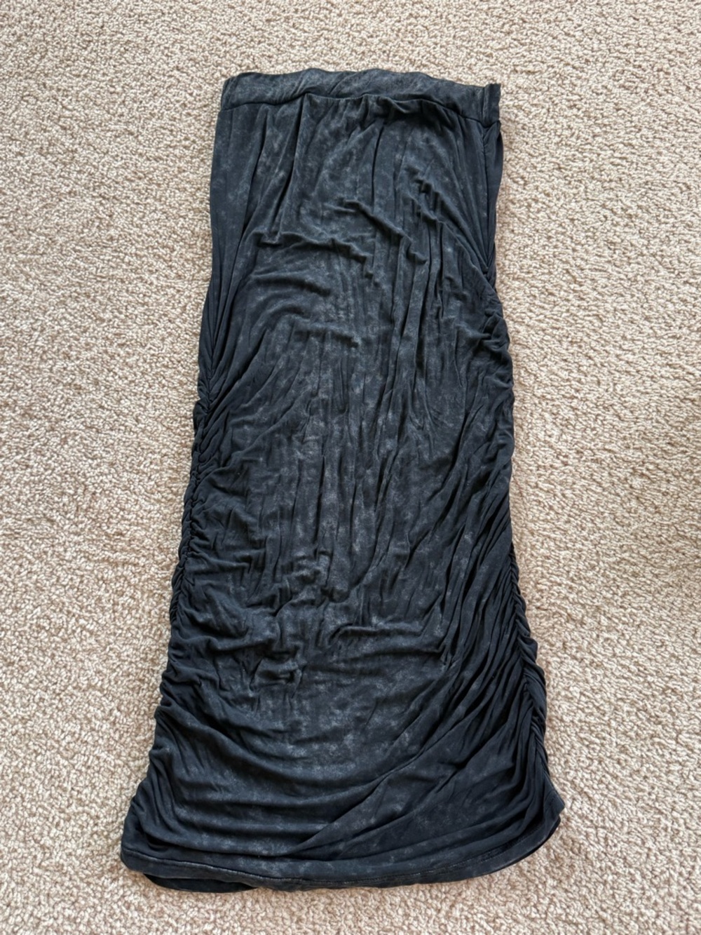 POL Black Acid Wash Ruched Midi Skirt Size Small